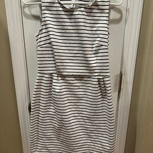 Old Navy A-Line White and Blue Dress with Crew Neck